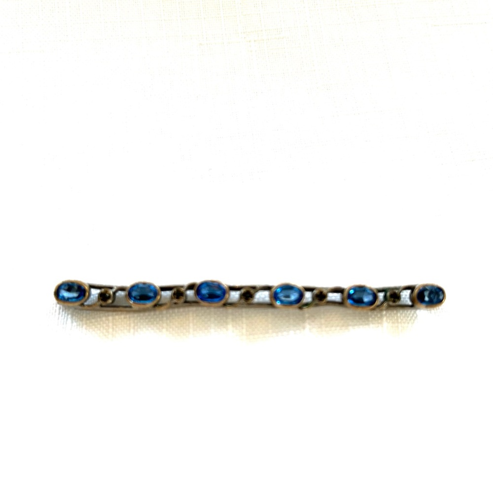 Antique Bar Pin - Silver in color with Faceted Blue Stones